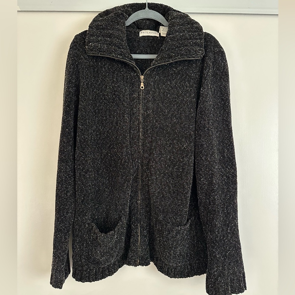 White Stag Blk/Charcoal Melange Zip-Up Sweater